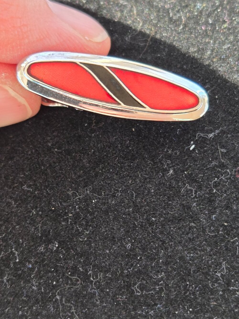 Black Red Silver Tone Tie Tac Clip Sarah Coventry Enamel Vintage